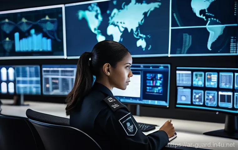 경비지도사 경력자의 시험 준비 팁 - **Prompt:** "A highly detailed, wide-angle shot of a modern security operations center at twilight. ...