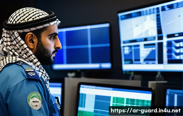 경비지도사 실기 시험 대비 - A professional Middle Eastern male security guard wearing a traditional keffiyeh and modern security...