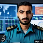 Home 21 경비지도사 경력관리 전략 - A professional Middle Eastern male security guard wearing a modern uniform with a visible badge and ...
