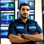 Home 23 경비지도사 자격증으로 전문성 높이기 - A professional Middle Eastern male security supervisor in his early 30s, wearing a crisp dark blue s...
